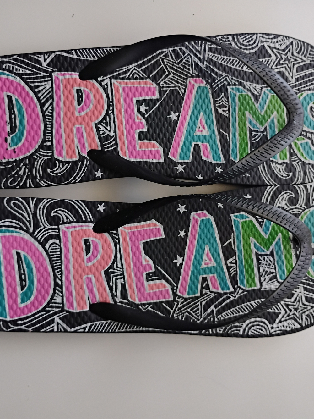 Womens Black 'DREAM' Graphic Flip Flop Sandals
